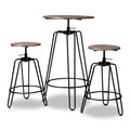 Baxton Studio Veera Walnut Finished Wood and Black Metal 3-Piece Adjustable Pub Set 170-10779